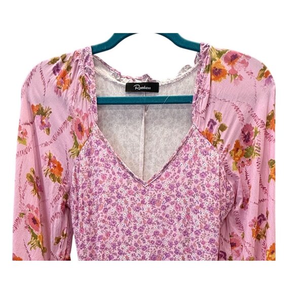 Rosedress Womens Floral Patchwork Cottagecore Mini Dress Ruching Ruffles Boho XS - Picture 2 of 6